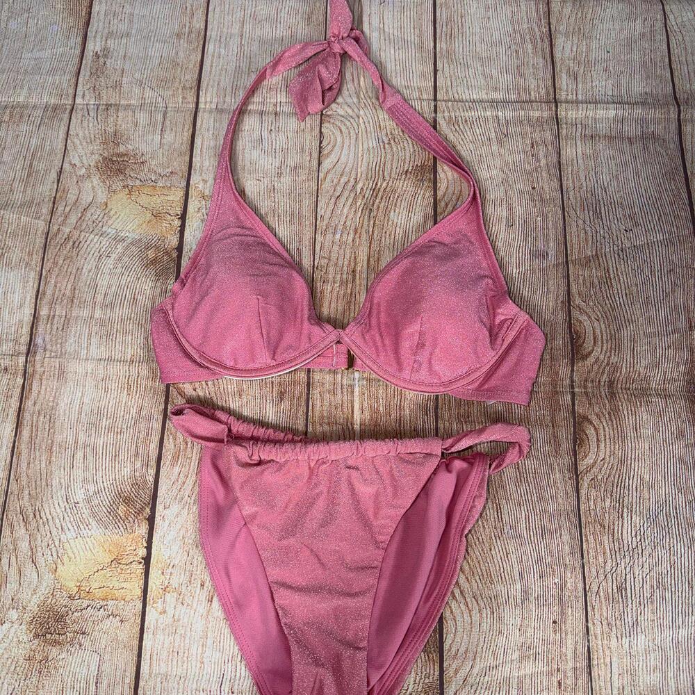 No Boundaries Small (3-5) Pink Metallic Bikini Set